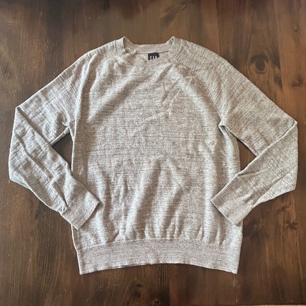 Gap Crewneck Sweater Mens Large Gray Cotton Raglan Knit Pullover Minimalist